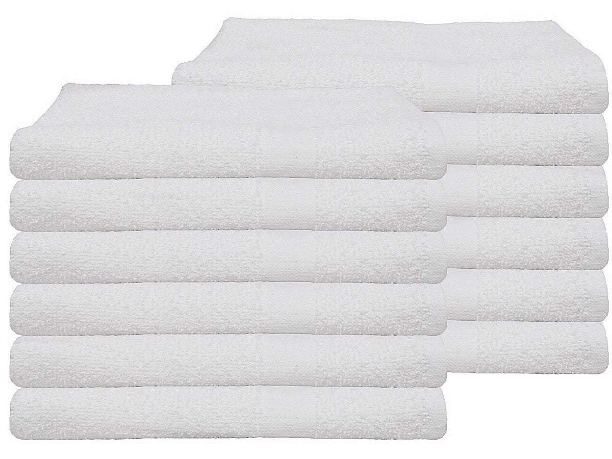 Cheap Thin Bath Towels White Budget Quality 100% Cotton 320 gsm Pack Set of  12